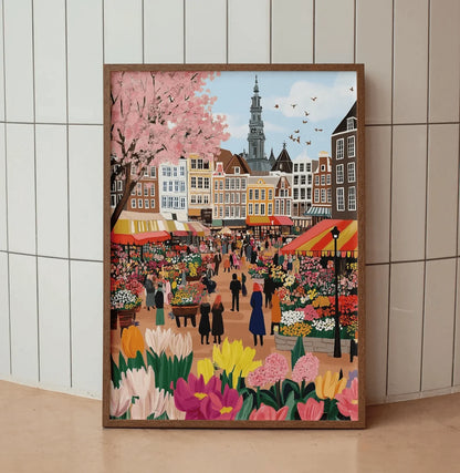 Amsterdam Flower Market Canvas Poster – Netherlands City Wall Art