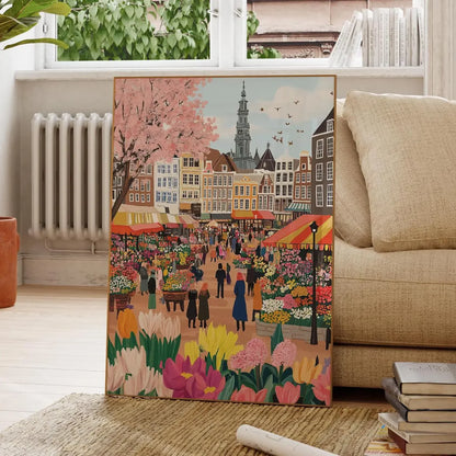 Amsterdam Flower Market Canvas Poster – Netherlands City Wall Art