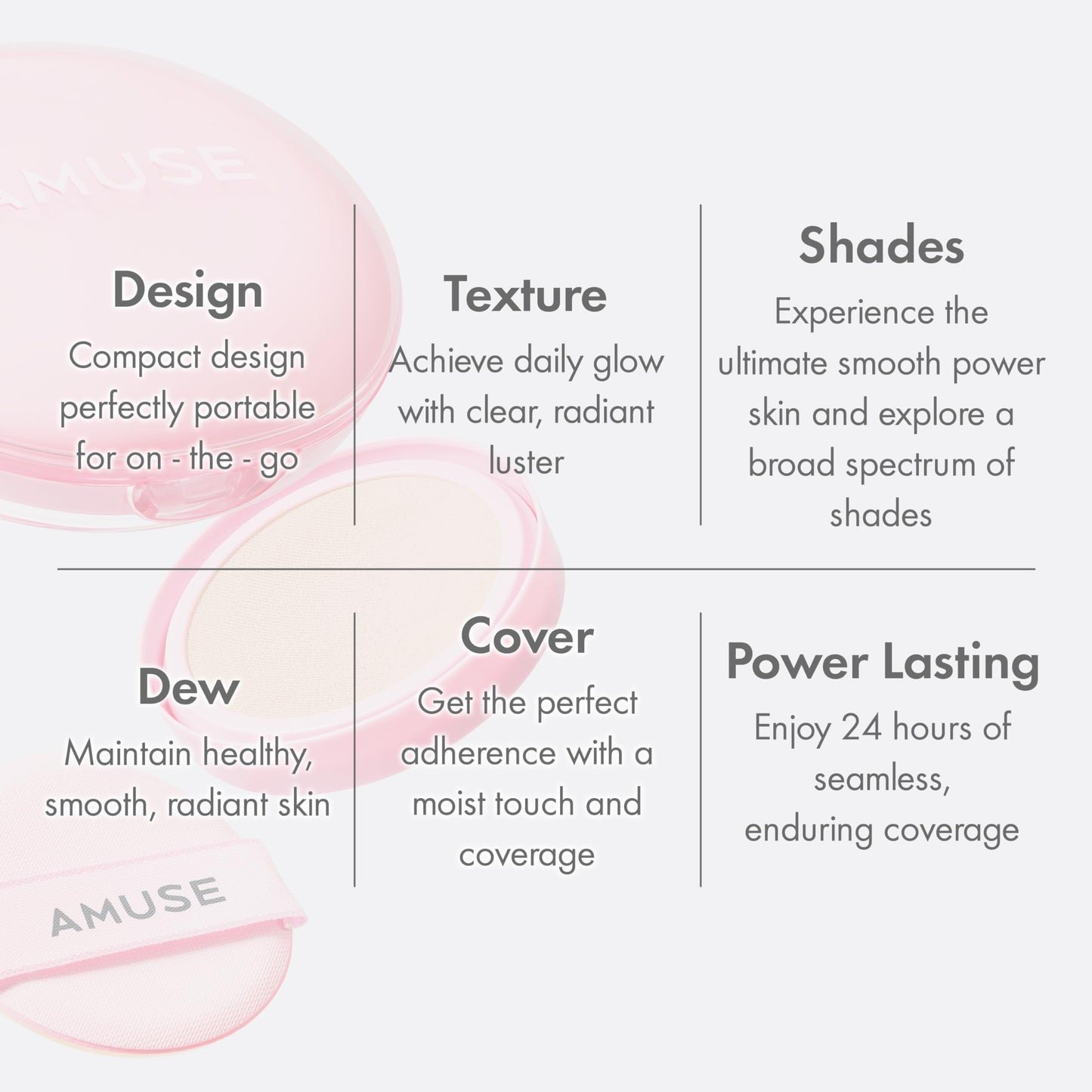 Amuse SEOUL Dew Power Vegan Cushion Foundation (01 PURE) – Dewy Glow, Long-Lasting Coverage, Clean Beauty