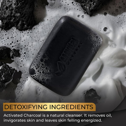 AMVital Natural Charcoal Soap Bar Set - 3-Pack | Plant-Based Face & Body Cleanser