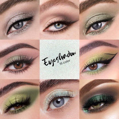 AMY'S DIARY 16-Color Nude & Green Eye Shadow Palette – Long-Wearing, Highly Pigmented, Waterproof