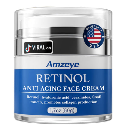 AMZEYE Retinol Face Cream | Anti-Aging Night Moisturizer with Hyaluronic Acid