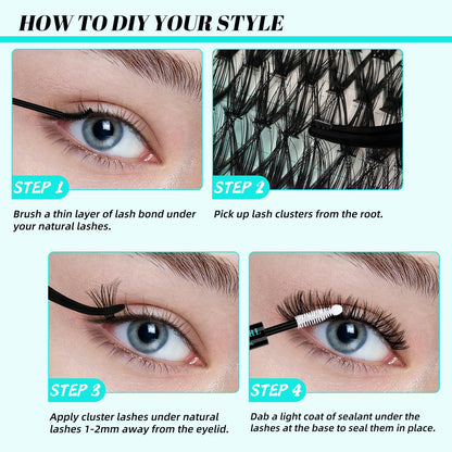 AMZGIRL LASH Lash Clusters Kit 320pcs — 9-16mm D Curl, Bond & Seal, Remover & Applicator