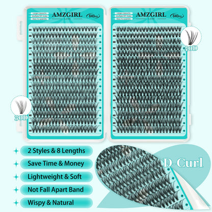 AMZGIRL LASH Lash Clusters Kit — 640Pcs DIY 9-16mm Extensions