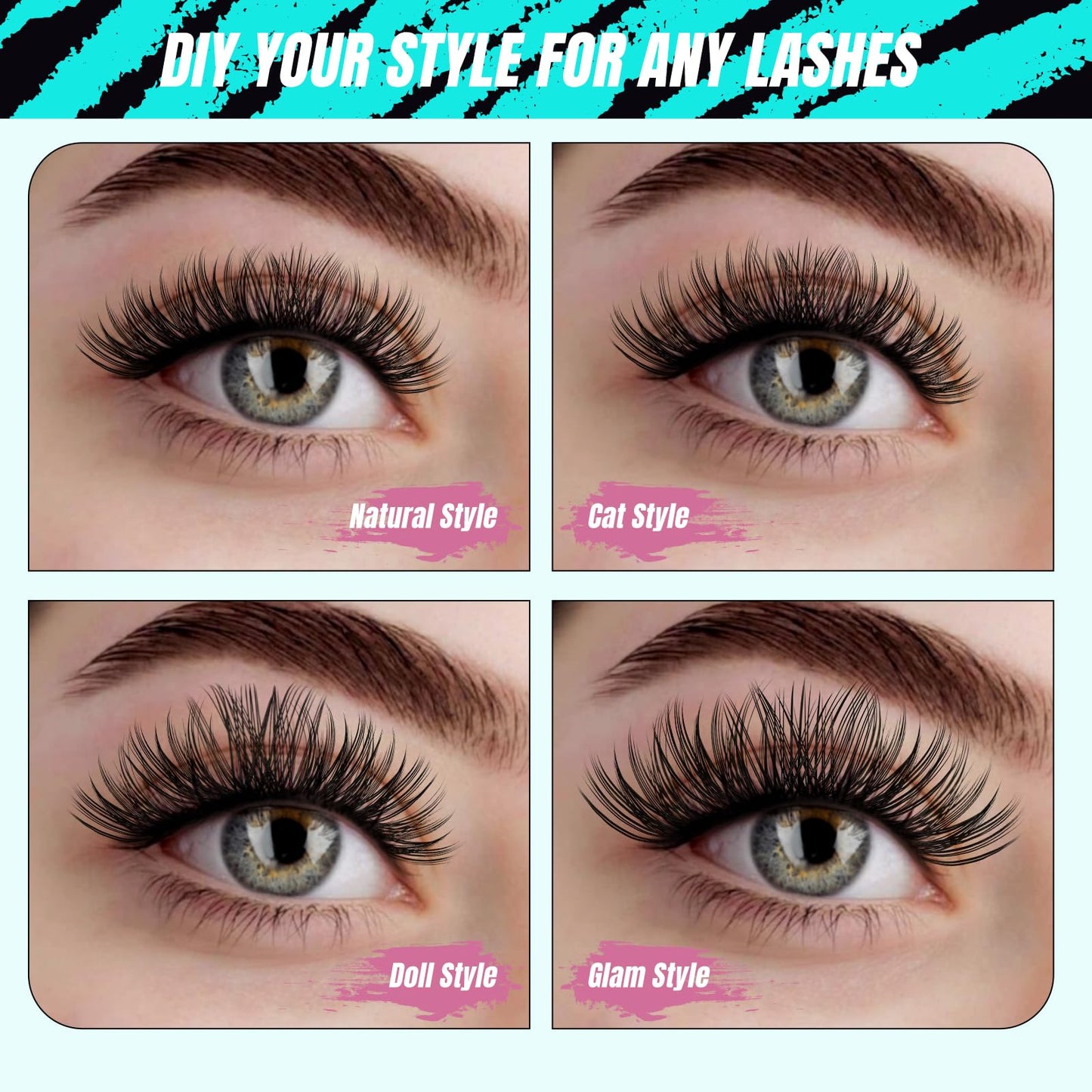 AMZGIRL LASH Lash Clusters Kit 144Pcs Midnight with Bond & Seal