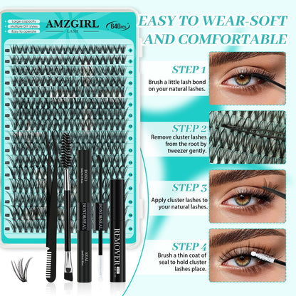 AMZGIRL LASH Lash Clusters Kit — 640Pcs DIY 9-16mm Extensions