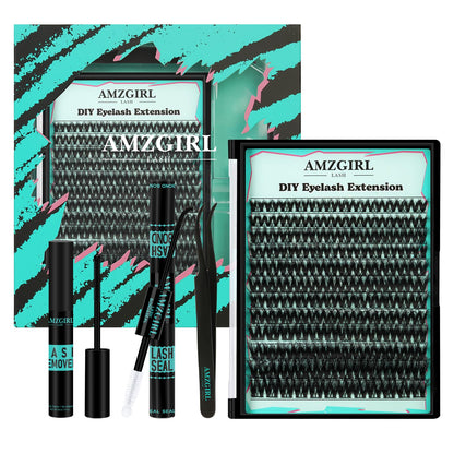 AMZGIRL LASH 3D Cluster Kit – 144pcs D-Curl Lashes with Bond & Seal