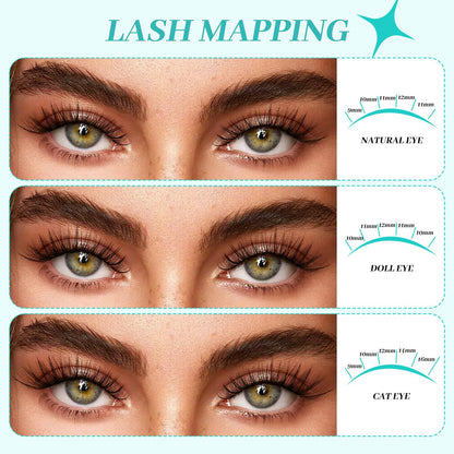 AMZGIRL LASH Lash Clusters Kit 640Pcs – DIY Eyelash Extensions with 9-16mm Mix, Bond & Seal, Remover, Applicator & Brush