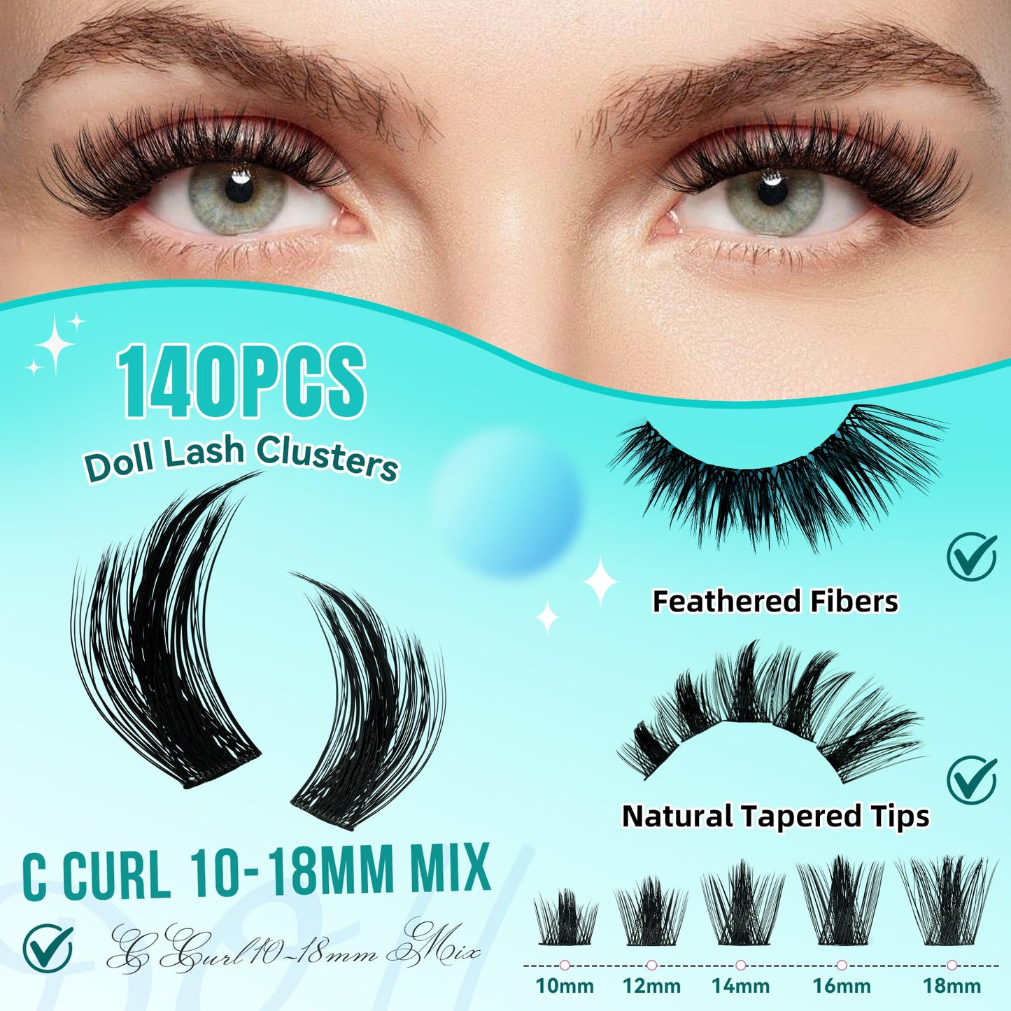 AMZGIRL LASH Manga Lash Clusters Kit 140pcs C-Curl – Waterproof Bond & Seal