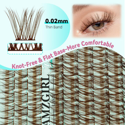 AMZGIRL LASH Brown Lash Clusters – 176 Pcs, C Curl, Natural Dark Brown, Beginner Friendly DIY Lashes