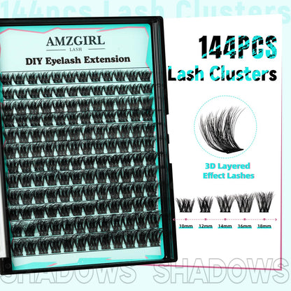 AMZGIRL LASH 3D Lash Extension Kit – 144 Pcs D-Curl Clusters