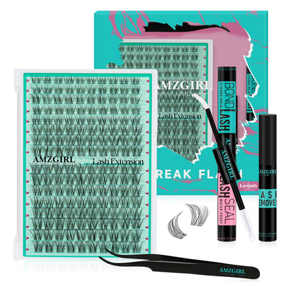 AMZGIRL LASH Lash Clusters Kit – 160 Natural Clusters + Bond & Seal, Remover, at-Home Lash Extensions (Lavendy, Kit)