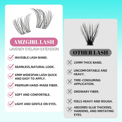 AMZGIRL LASH Lash Clusters Kit – 160 Natural Clusters + Bond & Seal, Remover, at-Home Lash Extensions (Lavendy, Kit)