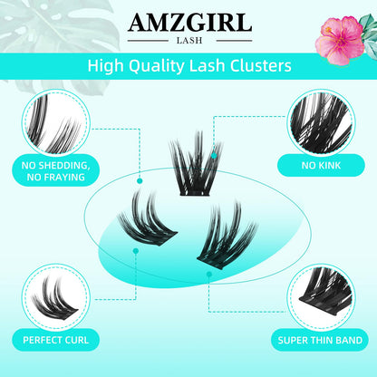 AMZGIRL LASH Lash Clusters Wet Look 168Pcs – Ultra-Thin Band, 10-18mm D-Mix, Orchid