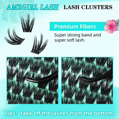 AMZGIRL LASH Lash Clusters Wet Look 168Pcs – Ultra-Thin Band, 10-18mm D-Mix, Orchid