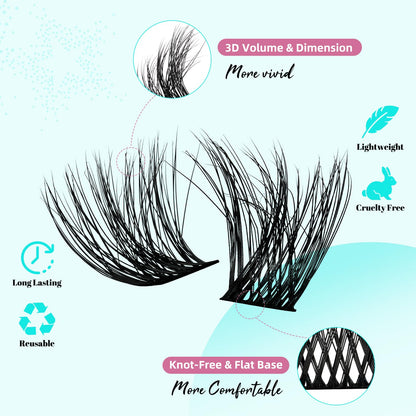 AMZGIRL LASH Lash Extension Kit 3D Clusters – 144pcs, D-Curl, Twilight