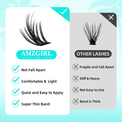 AMZGIRL LASH Fairy Lash Clusters 144Pcs — Lightweight Manga Lashes for DIY at Home