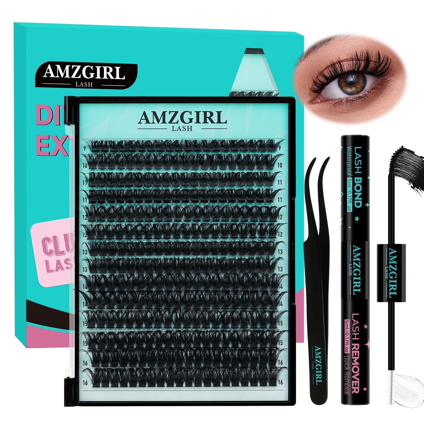 AMZGIRL LASH 80D Lash Extension Kit 280pcs – DIY Cluster Lashes 9-16mm
