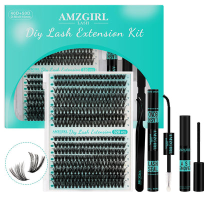 AMZGIRL LASH Lash Extension Kit — 320Pcs DIY Lash Clusters, Bond & Seal, Remover, Applicator (9–16mm, 40D/50D)