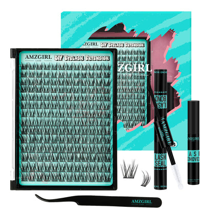 AMZGIRL LASH Manga Lash Clusters Kit 168pcs – C Curl Fairy Lashes with Bond & Seal, Remover & Tweezers
