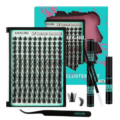 AMZGIRL LASH Manga Lash Clusters Kit 140pcs C-Curl – Waterproof Bond & Seal