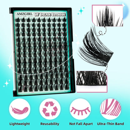 AMZGIRL LASH Manga Lash Clusters Kit 140pcs C-Curl – Waterproof Bond & Seal