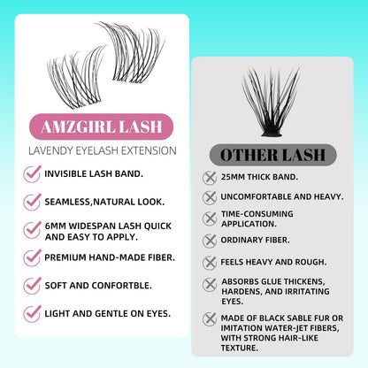 AMZGIRL LASH Lash Clusters 160pcs — Invisible Band, 8-16mm, D-Curl Wispy