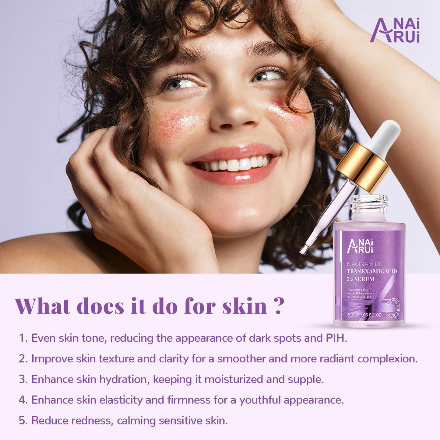 ANAI RUI 5% Tranexamic Acid Serum with Niacinamide, Arbutin & Kojic Acid – For Uneven Skin Tone | 1 fl oz