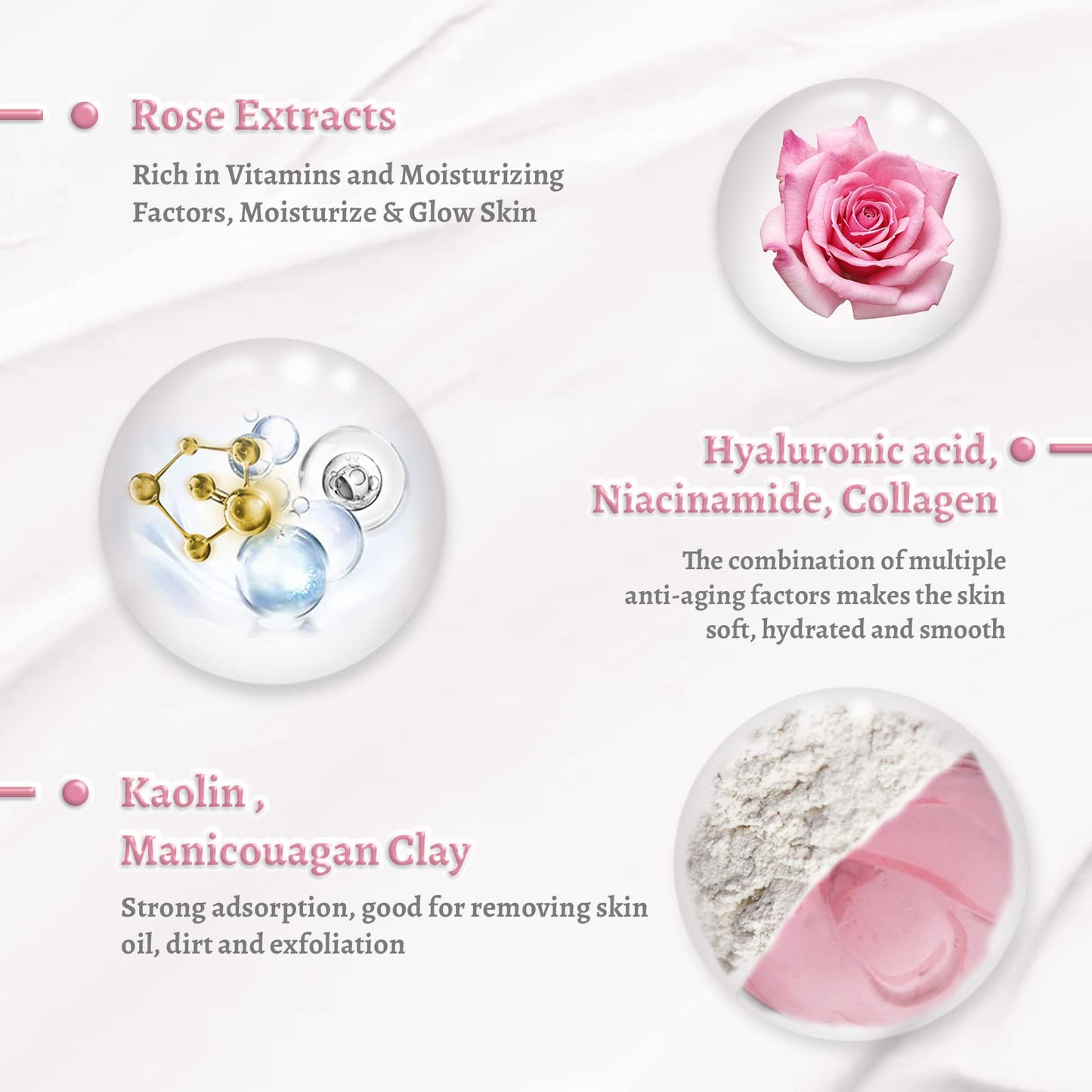 ANAI RUI Rose Facial Mask – Pink Kaolin Clay, Niacinamide & Hyaluronic Acid