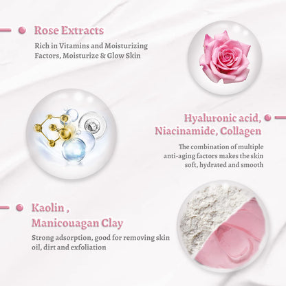 ANAI RUI Rose Facial Mask – Pink Kaolin Clay, Niacinamide & Hyaluronic Acid
