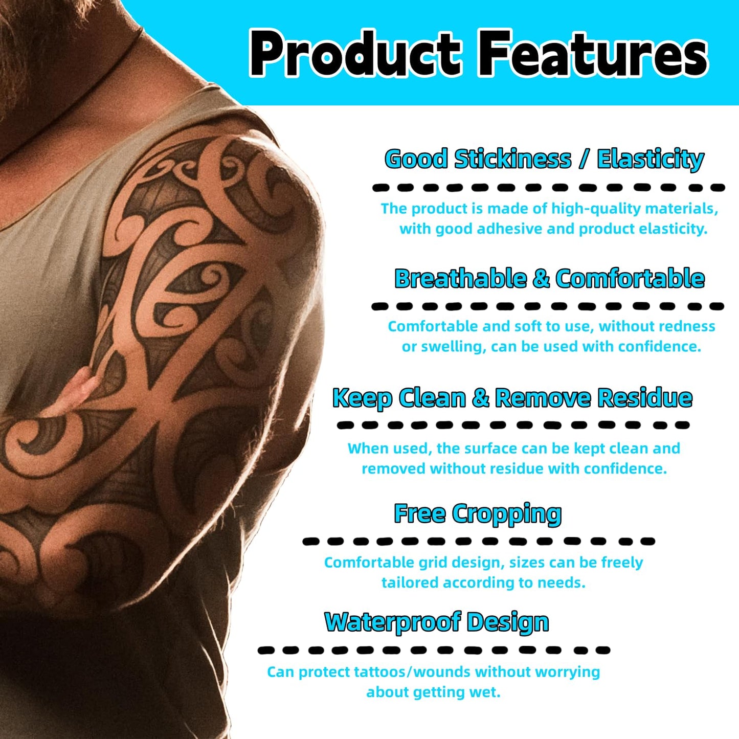 ANAMPION Tattoo Aftercare Waterproof Bandages – 8x5 Yard Second Skin Tape for Healing and Skin Protection