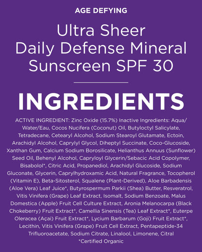 Andalou Naturals Age Defying Ultra Sheer Daily Defense SPF 30 - Mineral Sunscreen