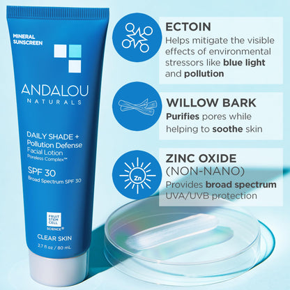 Andalou Naturals Daily Shade SPF 30 Mineral Sunscreen – Matte, Lightweight Face Lotion