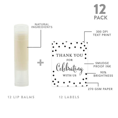 Andaz Press Bridal Shower Lip Balm Favors – Black & White Modern 12-Pack