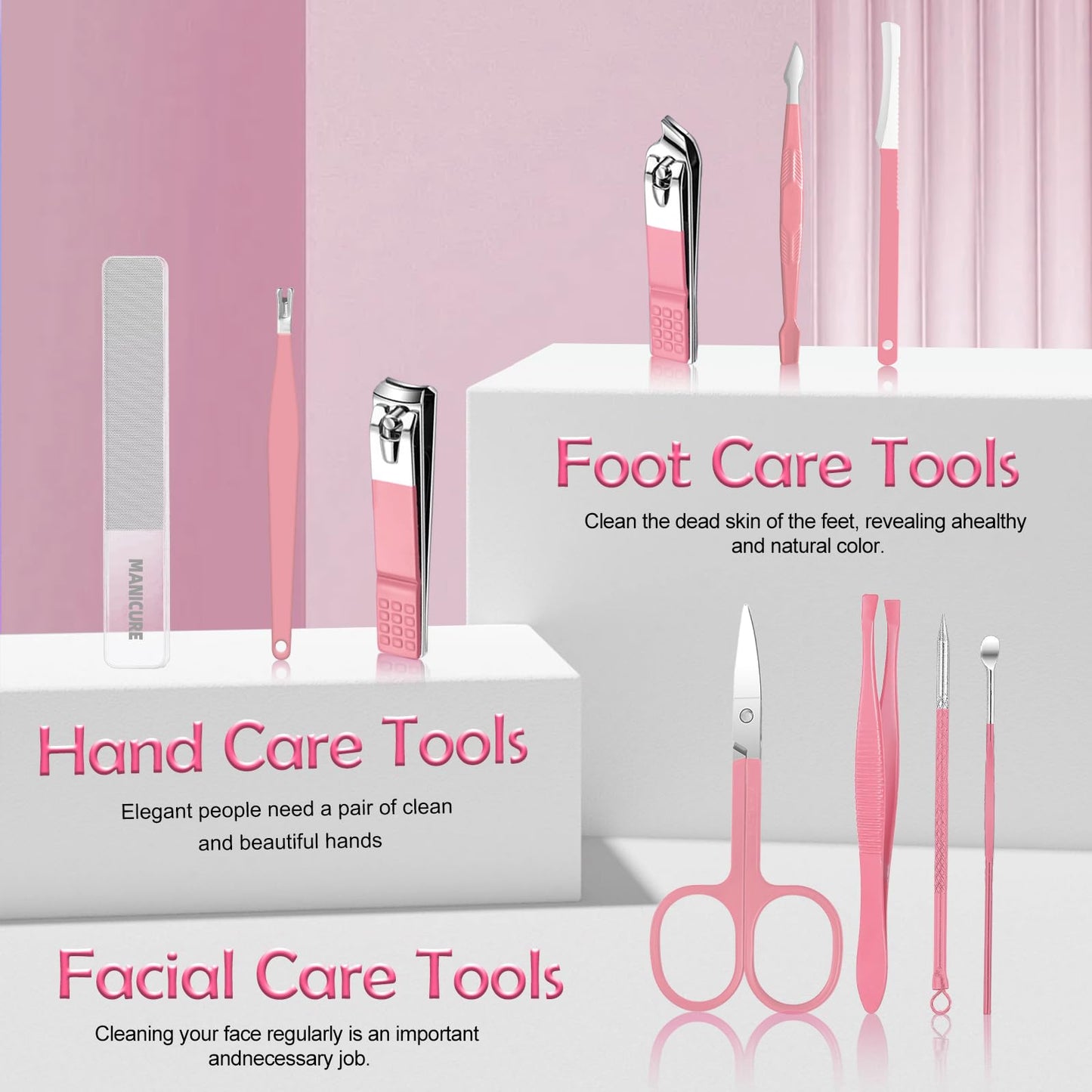 Andrea 10-in-1 Professional Manicure Kit for Women – Nail & Grooming Set with Pink Travel Case