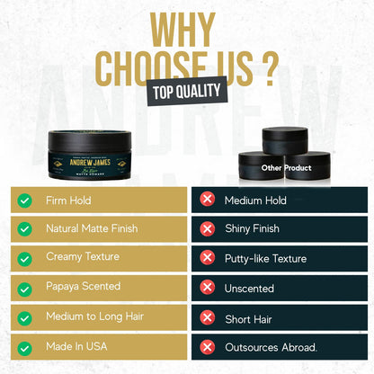 ANDREW JAMES Be Easy Cream Pomade | Firm Hold & Natural Matte Finish | 2.75 oz