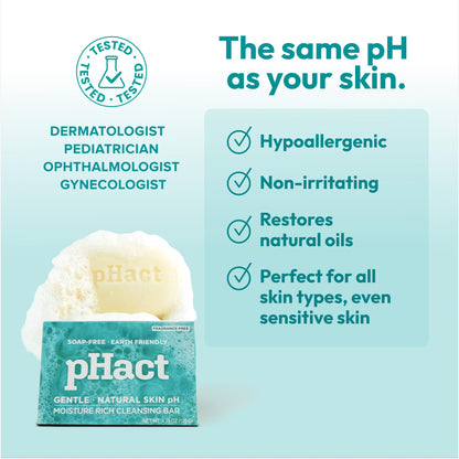 ANDREW LESSMAN pHact Cleansing Bar — Fragrance-Free, Soap-Free, pH 5.7, 12 Pack 4.25 oz