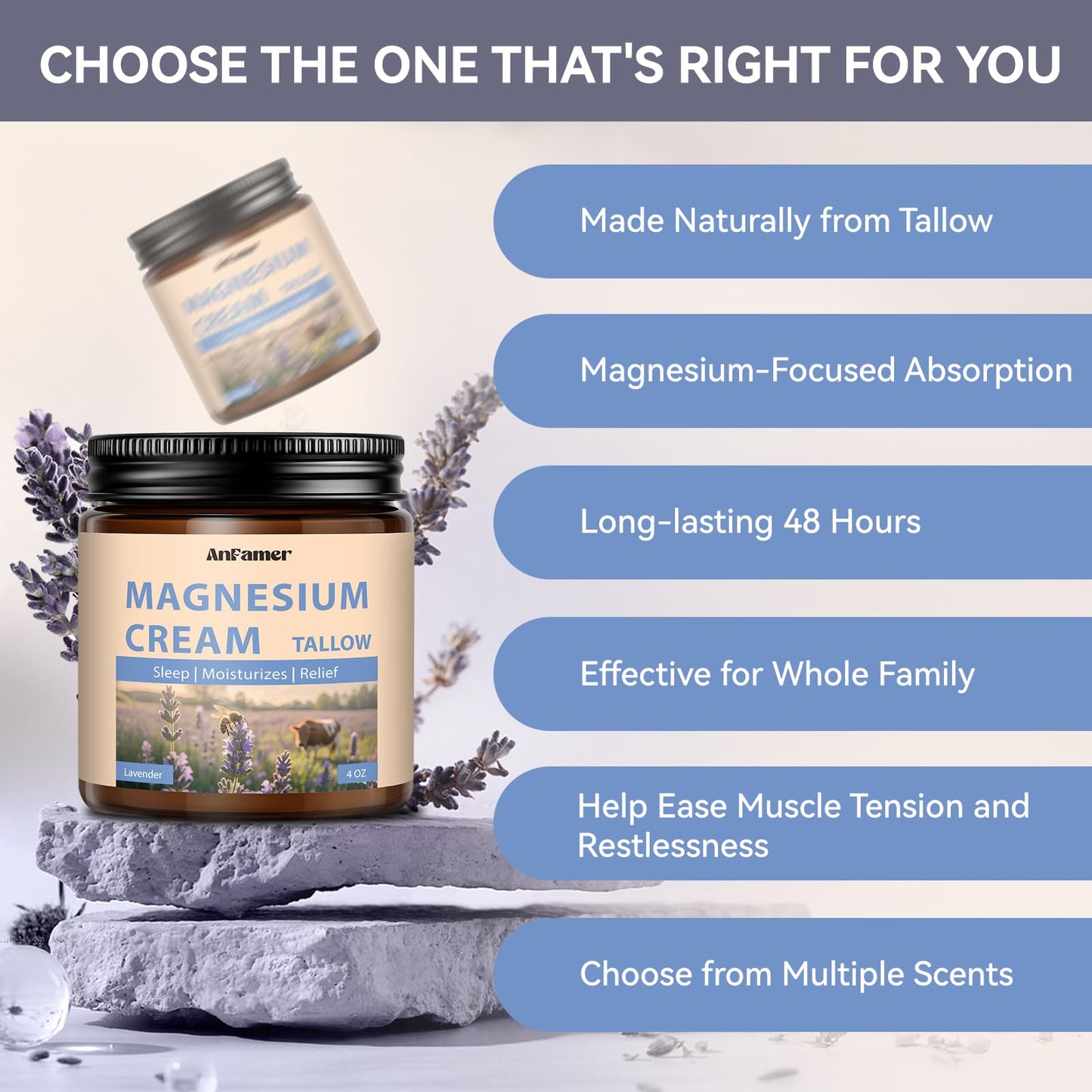 AnFamer Magnesium Cream for Sleep — Lavender Nighttime Hydration & Muscle Soothing