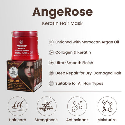 AngeRose Keratin Hair Mask with Collagen & Argan Oil – Deep Conditioner 16.9 oz