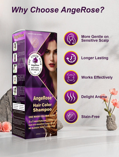 AngeRose Hair Dye Shampoo 3-in-1, Purple – Quick Gray Coverage in 15 Minutes