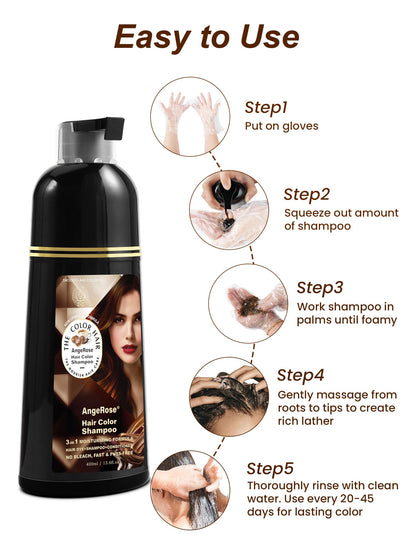 AngeRose Chestnut Brown Hair Dye Shampoo 3-in-1 — Natural Gray Coverage, 400 ml