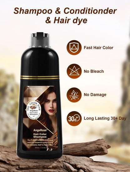 AngeRose Chestnut Brown Hair Dye Shampoo 3-in-1 — Natural Gray Coverage, 400 ml