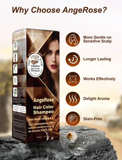 AngeRose Chestnut Brown Hair Dye Shampoo 3-in-1 — Natural Gray Coverage, 400 ml