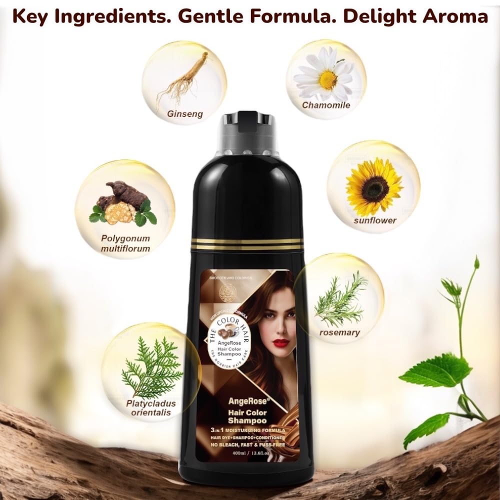 AngeRose Hair Dye Shampoo 3-in-1 Chestnut Brown 400 ml