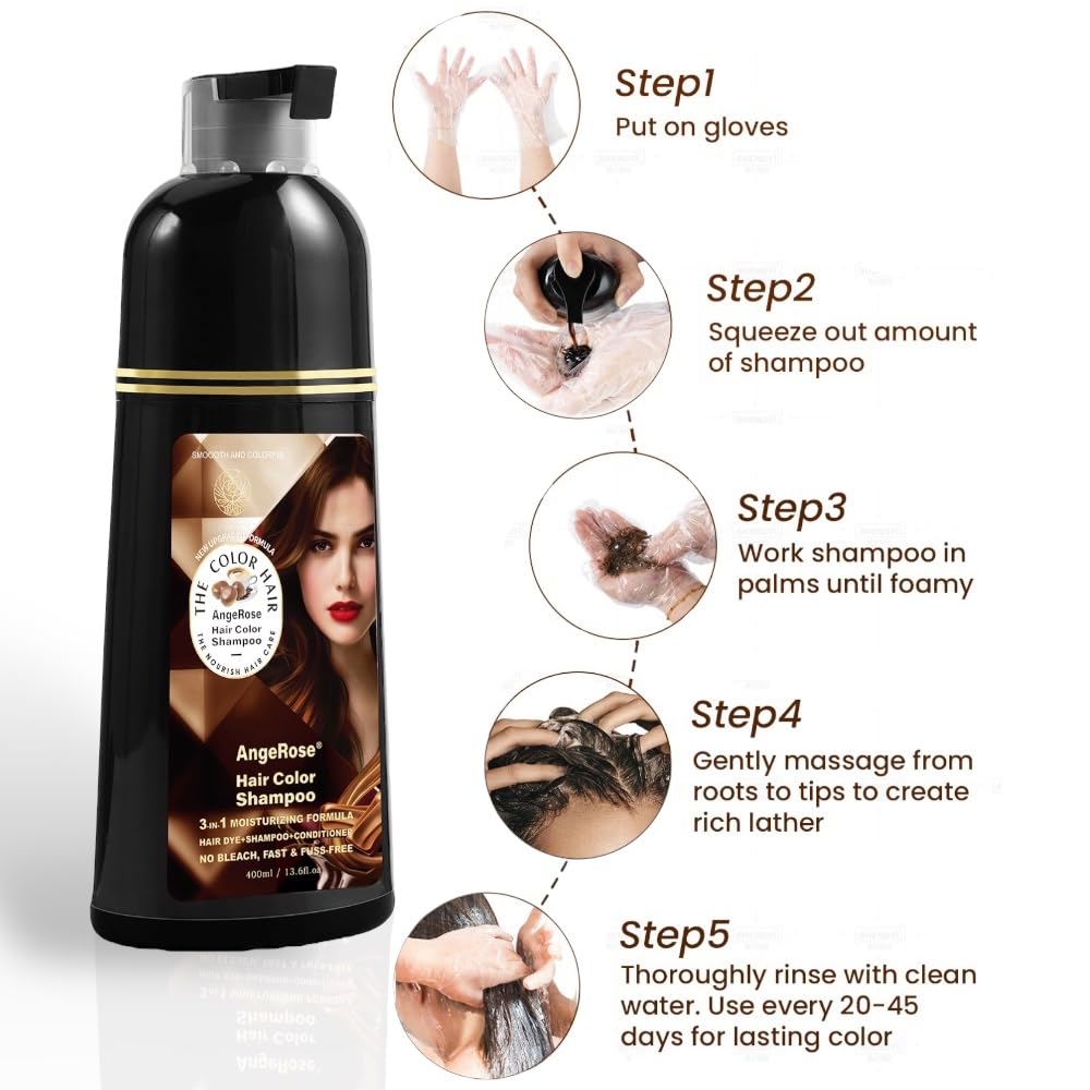 AngeRose Hair Dye Shampoo 3-in-1 Chestnut Brown 400 ml