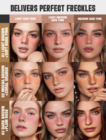 Anglicolor 2 in 1 Freckle Pen with Blush – Quick-Drying, Waterproof Freckles & Silky Liquid Blush (01 Light Brown + Soft Nude Pink)