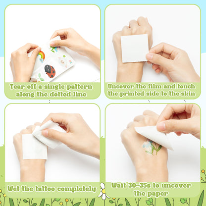 ANGOLIO Spring Themed Temporary Tattoos – 24 Large Animal Patterns for Kids' Parties & Classroom Rewards