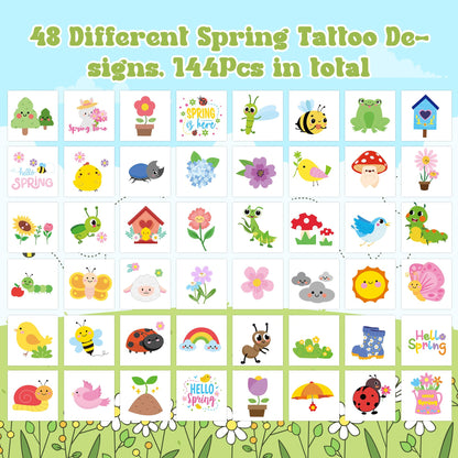 ANGOLIO Spring Themed Temporary Tattoos – 24 Large Animal Patterns for Kids' Parties & Classroom Rewards