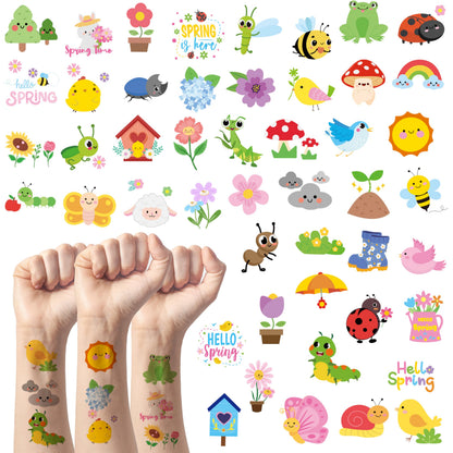 ANGOLIO Spring Themed Temporary Tattoos – 24 Large Animal Patterns for Kids' Parties & Classroom Rewards