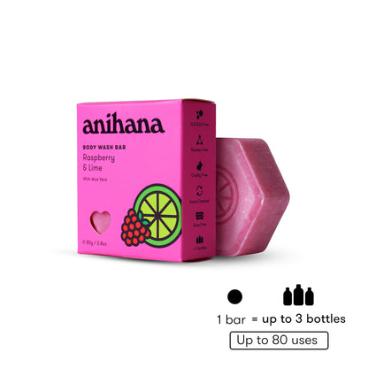 ANIHANA Body Wash Bar – Coconut Oil & Aloe Vera, Raspberry & Lime Scent | 2.8 oz